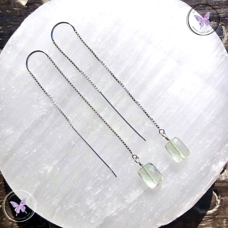 Faceted Prasiolite Silver Threader Earrings